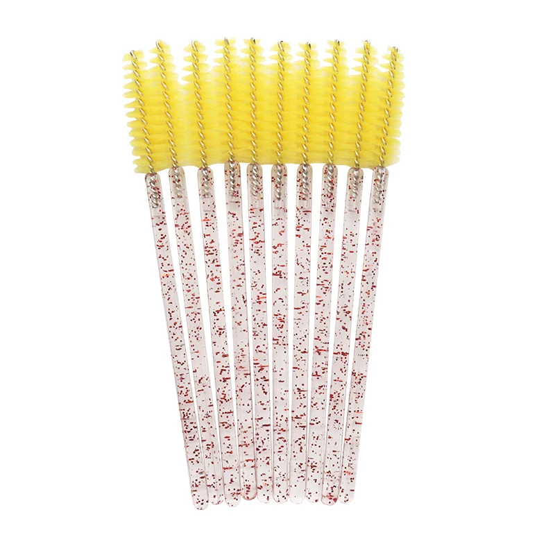 1000 шт. одноразовый Кристалл щеточки с тушью для ресниц палочки для наращивание ресниц Щипцы для завивки волос гребень инструмент для нанесения макияжа - Handle Color: shiny pink yellow