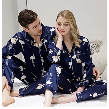 

Home service suit spring and summer couple pajamas long-sleeved yukata nightwear female autumn 2PCs sexy nightgown pijamas