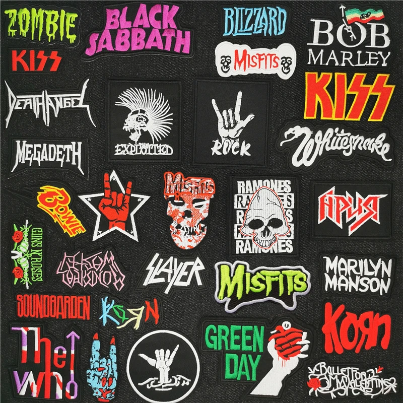 Rock Band Music Patches Badges Stripes on Clothes Jackets Ironing DIY  Applique Sewing Supplies Punk Red Stickers