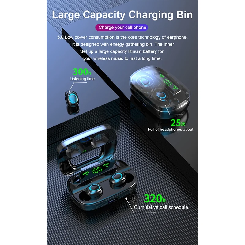 Hot TTKK S11 3500MAh Power Bank Earphones Bluetooth Wireless Sport in Ear TWS Gaming Headset Noise Earbuds with Mic for iPhone X