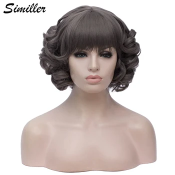 

Similler Fluffy Curly Synthetic Wigs Dark Gray High Temperature Fiber Short Wig for Women