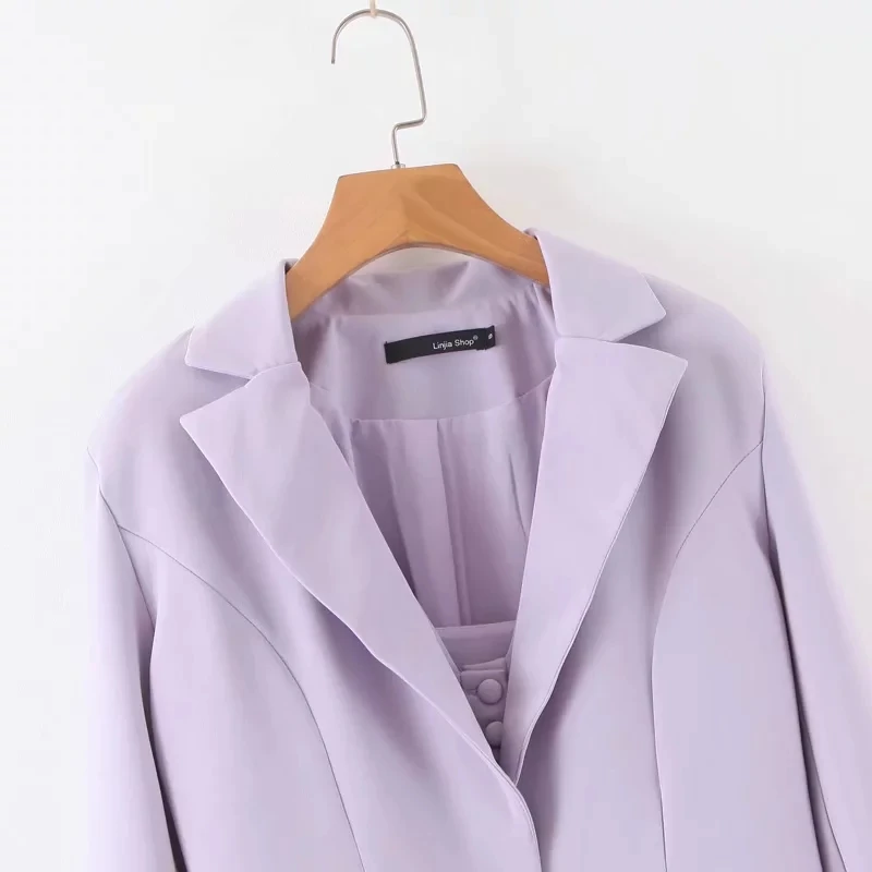 Модные женские блейзеры и куртки, Осенний Фиолетовый пиджак на одной пуговице, повседневный блейзер с длинным рукавом, офисный Женский блейзер