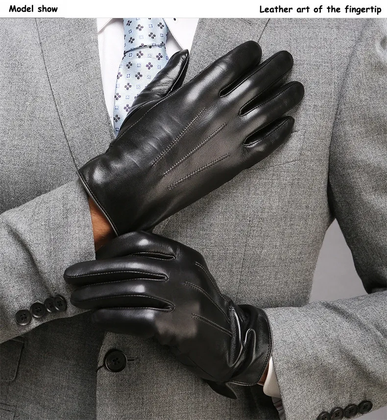 Мужские перчатки мужские Роскошные зимние теплые перчатки из искусственной кожи мотоциклетные теплые кашемировые перчатки для вождения#5 - Цвет: Black