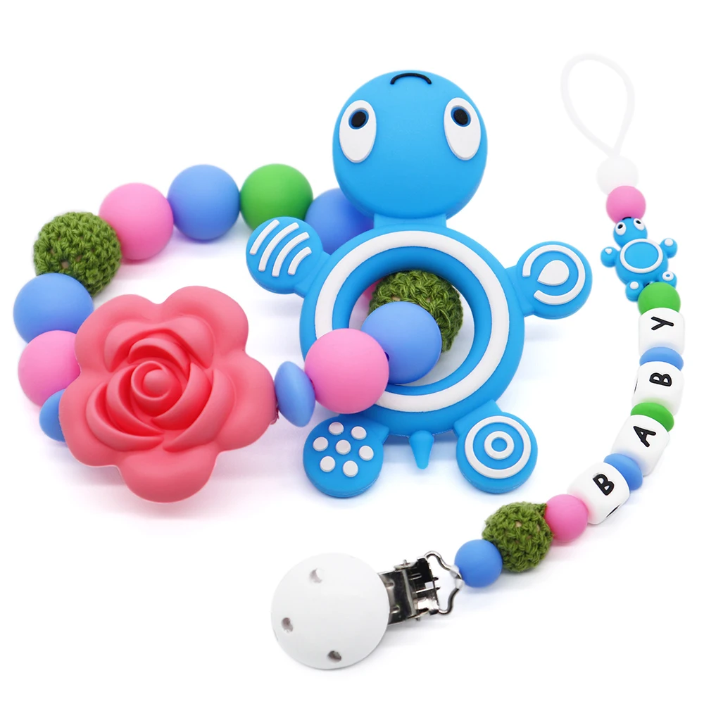 

Turtle Shape Teether Teething & Pacifier Clip Pacifier Holder For Baby Chewable Toys For BPA Free Food Grade Silicone