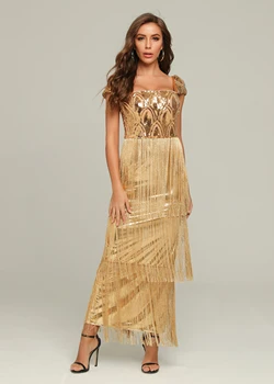 

Elegant Women Dress Fashion Tassel Sexy Night CLub Sequined Celebrity Party Dress Banquet Christmas Long Sexy Dress