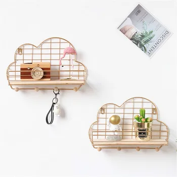 

Wall Mounted Organizer Rack Heart Cloud Shaped Metal Grid Display Rack Storage Shelf Home Wall Decor Bathroom Storage Supplies