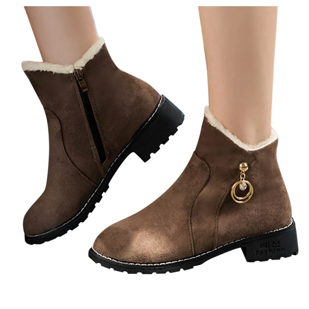 

Snow boots women Fall Winter 2019 Fashion Suqare Heel women shoes Streetwear Casual Round Toe Booties Shoes chaussures femme