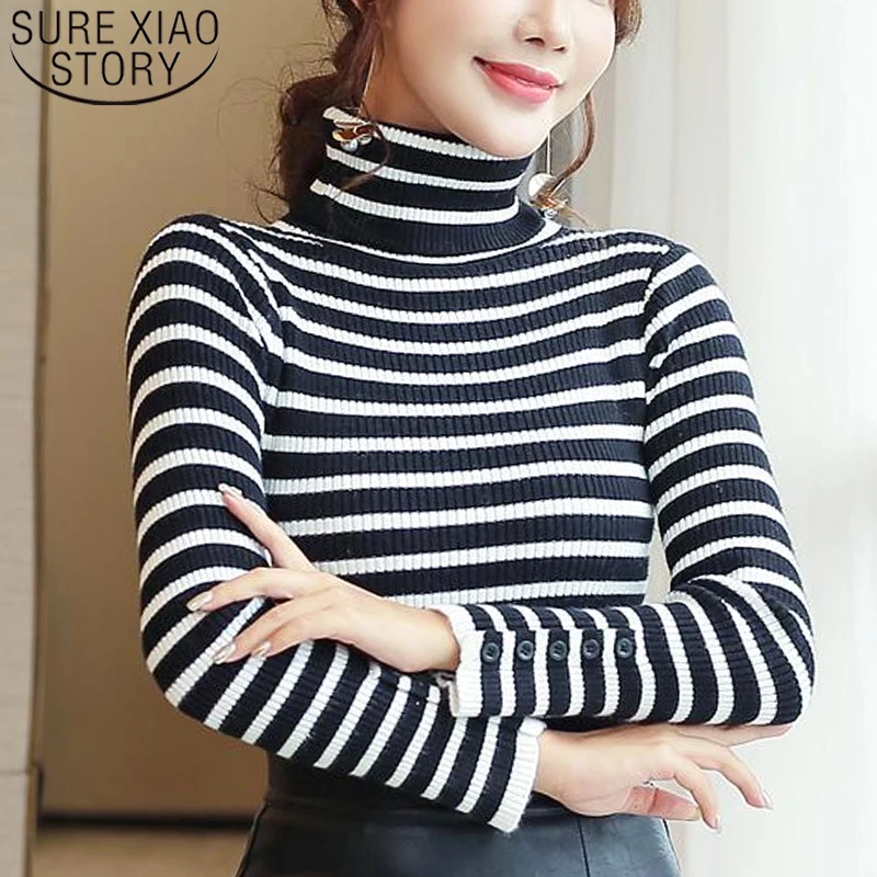 Womens sweaters 2019 winter sweater ladies tops for women  Turtleneck sweater Pullovers Computer Knitted Striped korean 6354 90