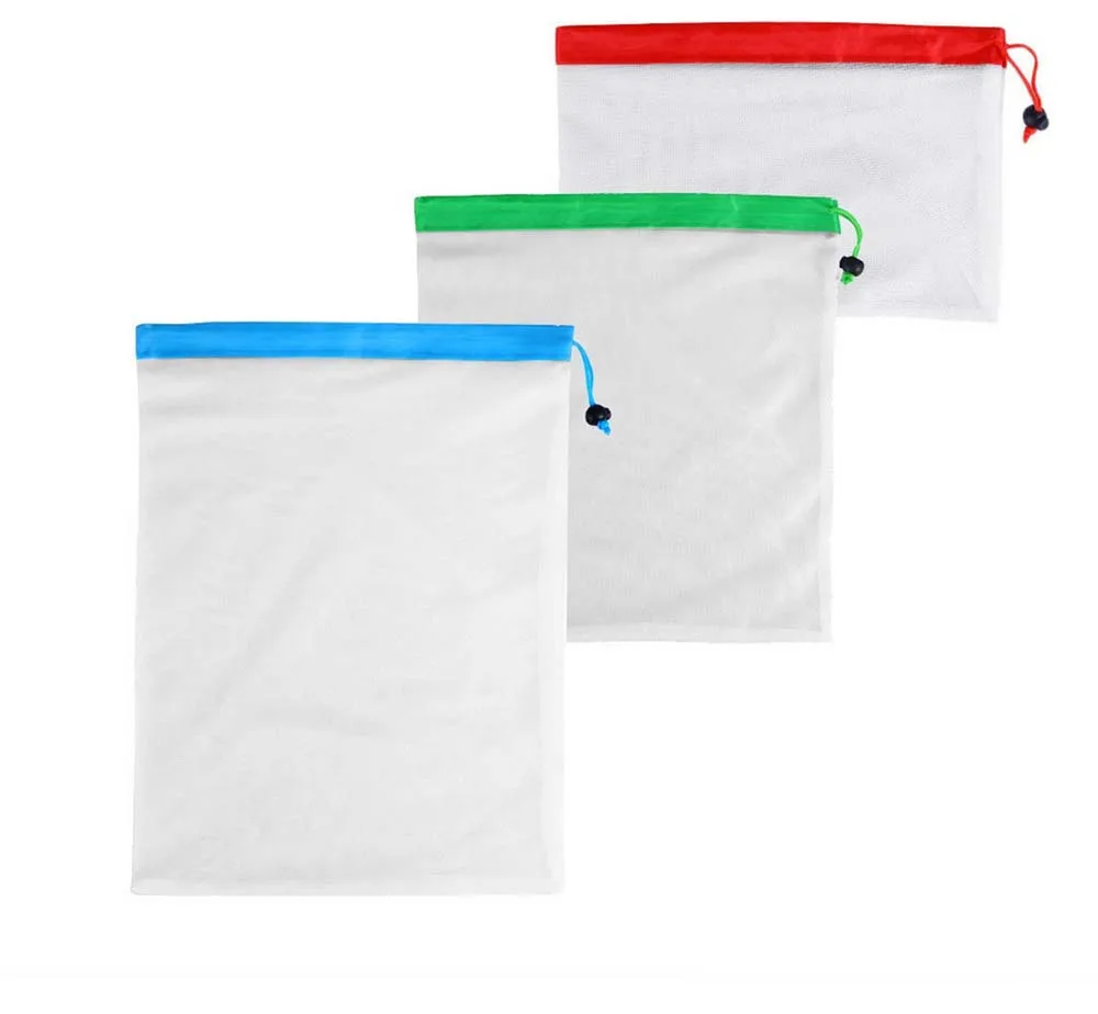 

Fruit Polyester Mesh Bag Reusable Produce Bags Vegetable Fruit Storage Market Shopping Polyester Stitching Storage Bags 3PCS