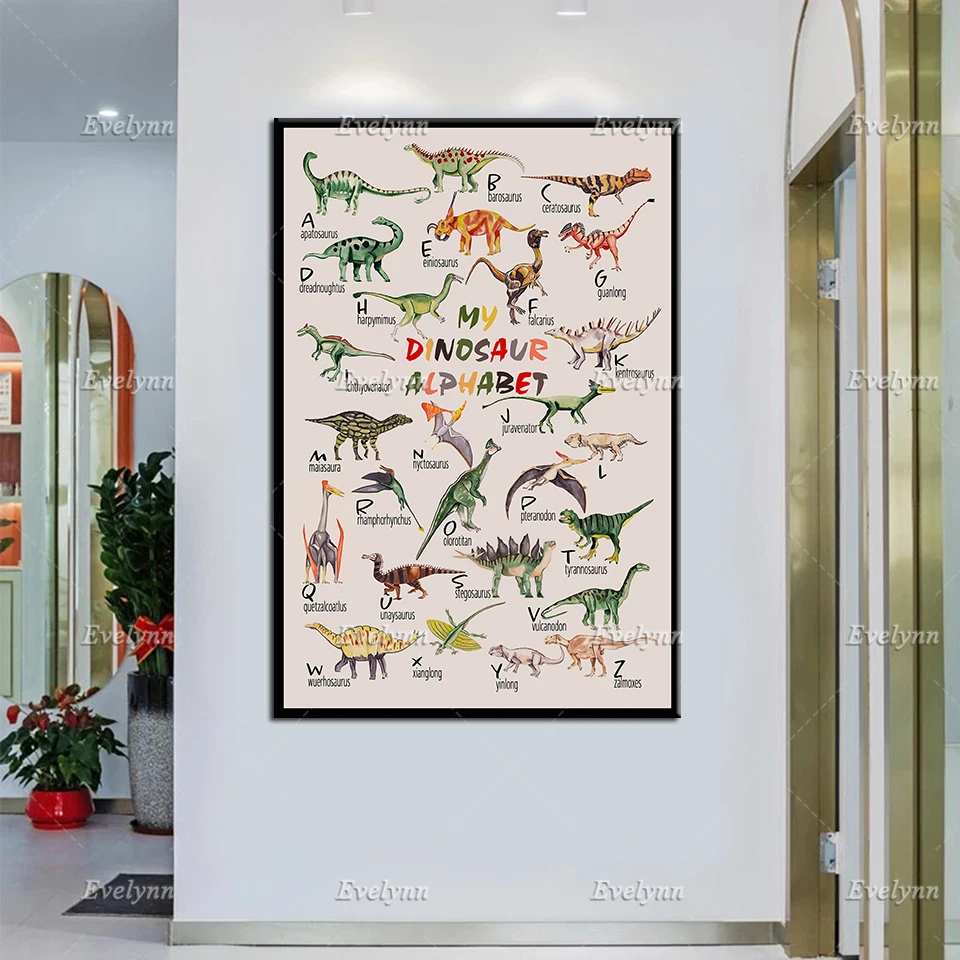 Dinosaurs Theme Kids Educational Wall Chart Abc Alphabet Poster Classroom 