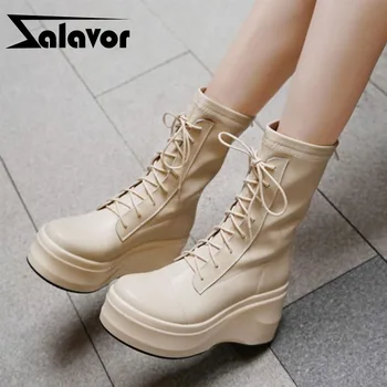 

ZALAVOR Real Leather Women Short Boots Fashion Platform Warm High Heel Winter Shoes Woman Party Office Lady Footwear Size 34-39