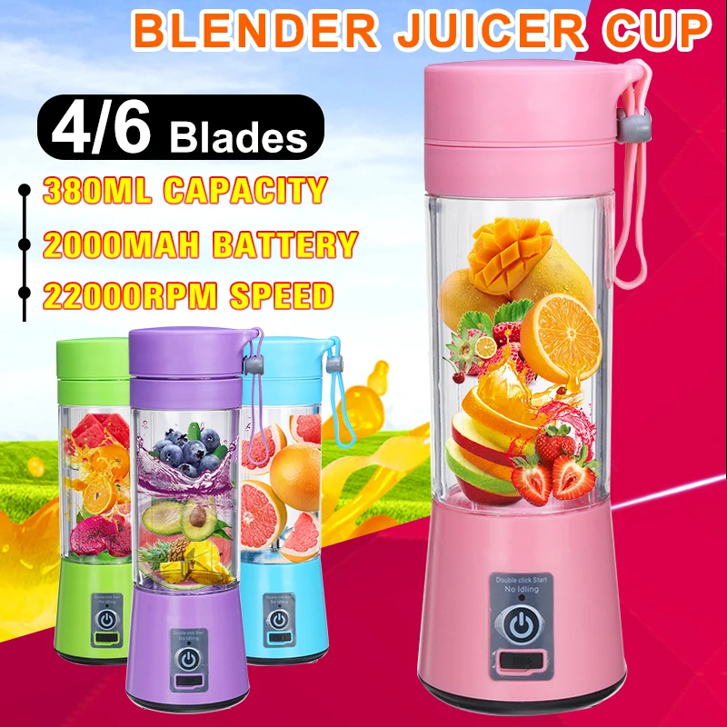 Description Picture 5 of item380ml 6/4 Blades Portable Electric Fruit Juicer Home USB Rechargeable Smoothie Maker Blenders Machine Sports Bottle Juicing Cup