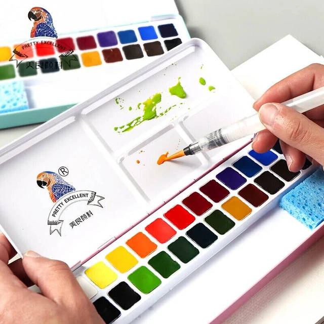 Meiliang 48 Colors Watercolor Paint Set 36 Standard Color +12 Glitter Color  Portable Metal Box with Free Brush for Beginner - AliExpress