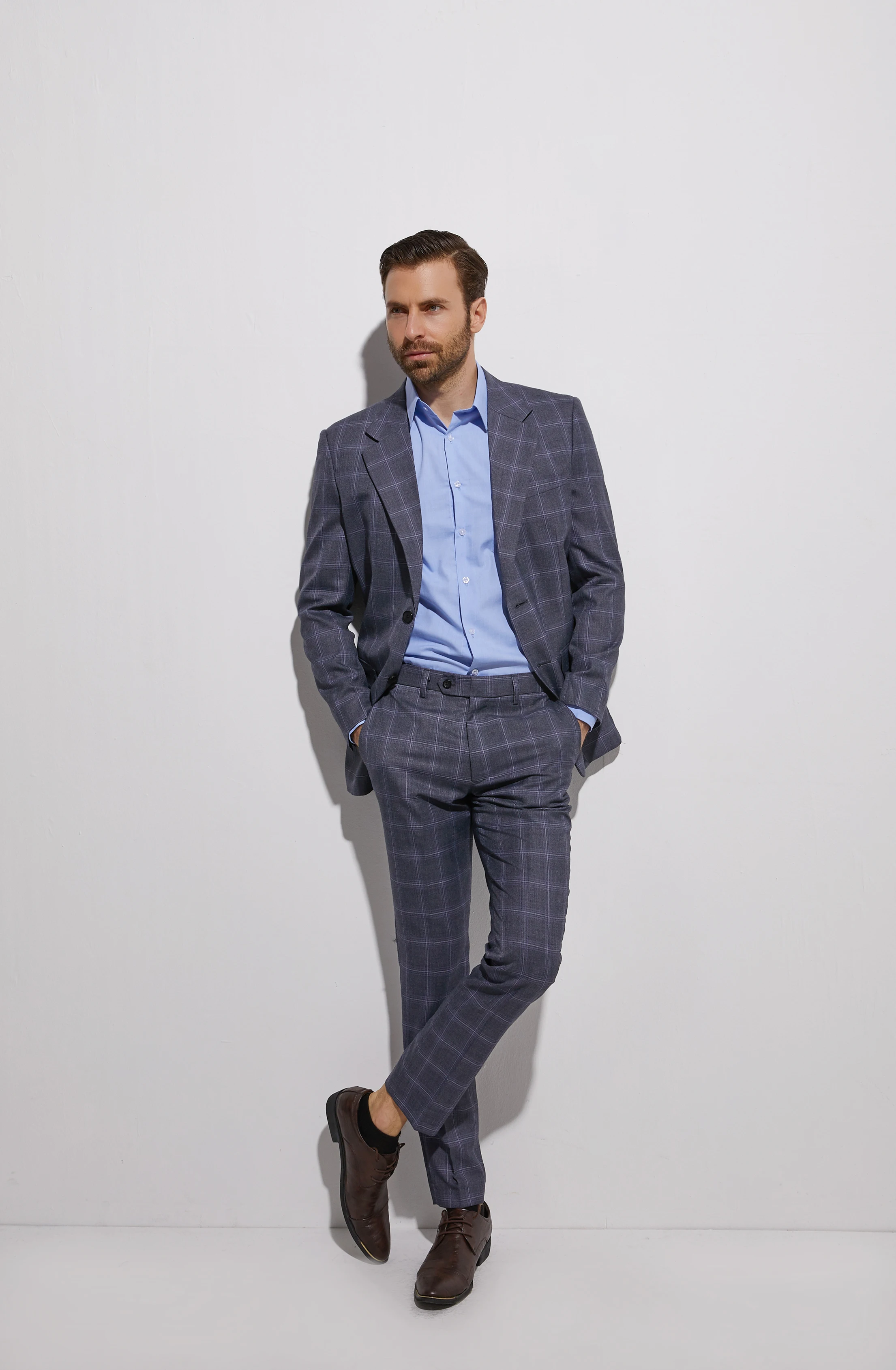 Tailor-made Suits Slim Fit Grey Windowpane Suit Custom Made Gray Plaid Check Suits For Men,Elegant Homme Costumes Sur Mesure