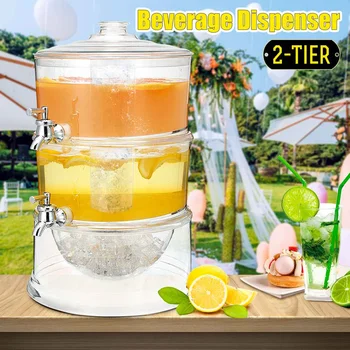 

Cold Drink Juice Dispenser 2 Layers Lemonade Beverage Cooler Holder 2 Taps Plastic Container Party Bar Tool Kitchen Barware