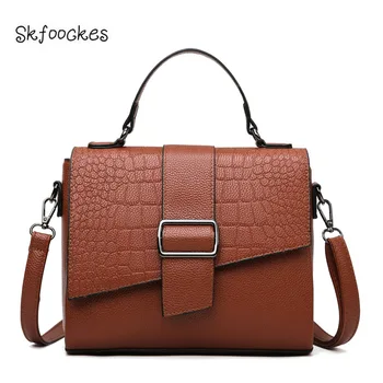 

Skfoockes Female Bag 2020 New Solid Color Crocodile Pattern Small Square Bag Three Pocket Women Handbag Crossbody Shoulder Bag