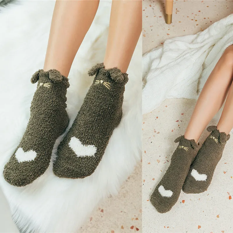 Новинка; женские бархатные носки кораллового цвета с милым рисунком; носки средней длины; удобные носки; JS25