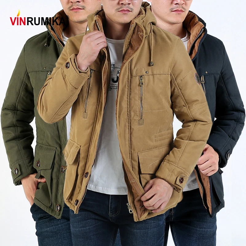 Men's Winter Warm Fleece Thick Jackets Coffee Coats Man Thicken Army Green Jacket Casual Soft Parkas Coat Large Size 4XL 5XL 6XL | Мужская