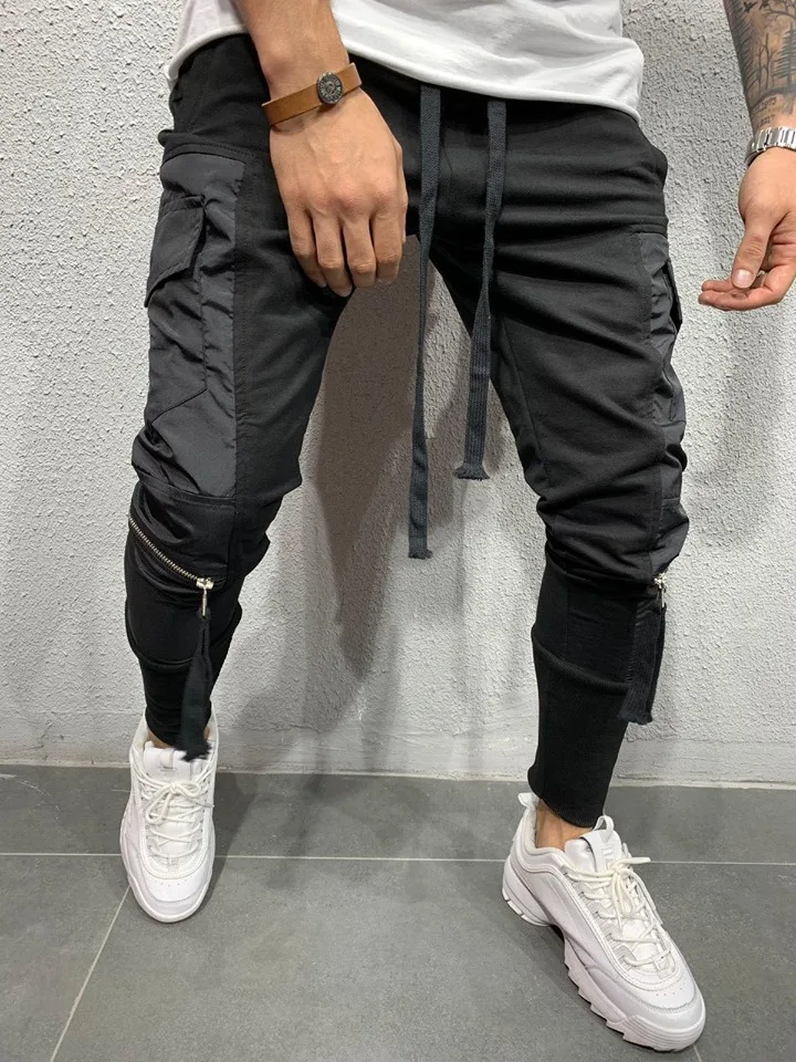 Fashion Men Joggers Long Pants Pencil Cargo Pants Side Pockets Slim Fit Male Boys Stylish Trousers Elastic Waist Pants New