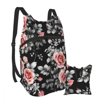 

Lightweight Packable Backpack Foldable Watercolor Rose Flowers ultralight Outdoor Folding Handy Travel Daypack Bag
