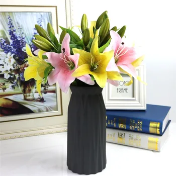 

3 Heads Artificial lily Flower Bouquet Fake Flowers Bridal Flower Plastic Real Touch Plants Home Party Wreath Decor