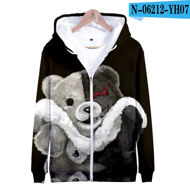 02 Monokuma 3D толстовки на молнии куртка для мужчин и женщин Exclusivo 3D Толстовка с капюшоном модный стиль 3D одежда на молнии XXS-4XL - Цвет: 02
