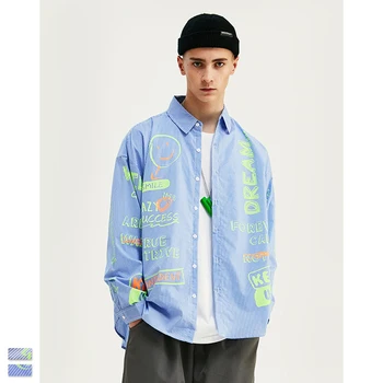

VIMASS striped men's casual long-sleeved slim shirt soft and comfortable spring and autumn men's social dress shirt collar butto