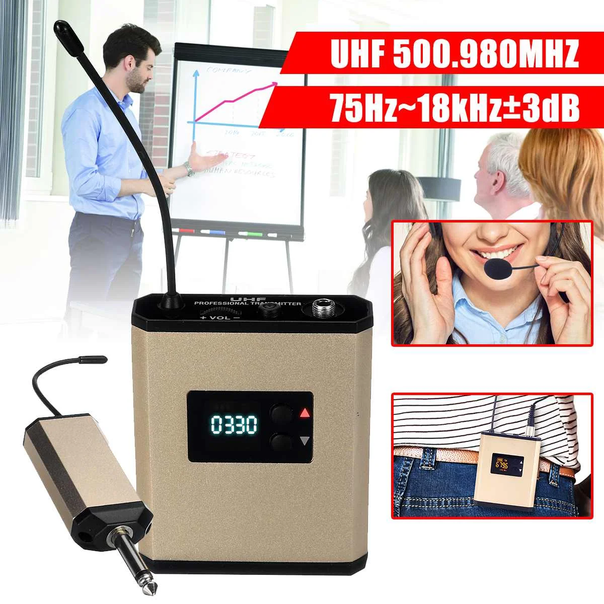 Беспроводной микрофон UHF гарнитура с зажимом Беспроводная микрофонная система