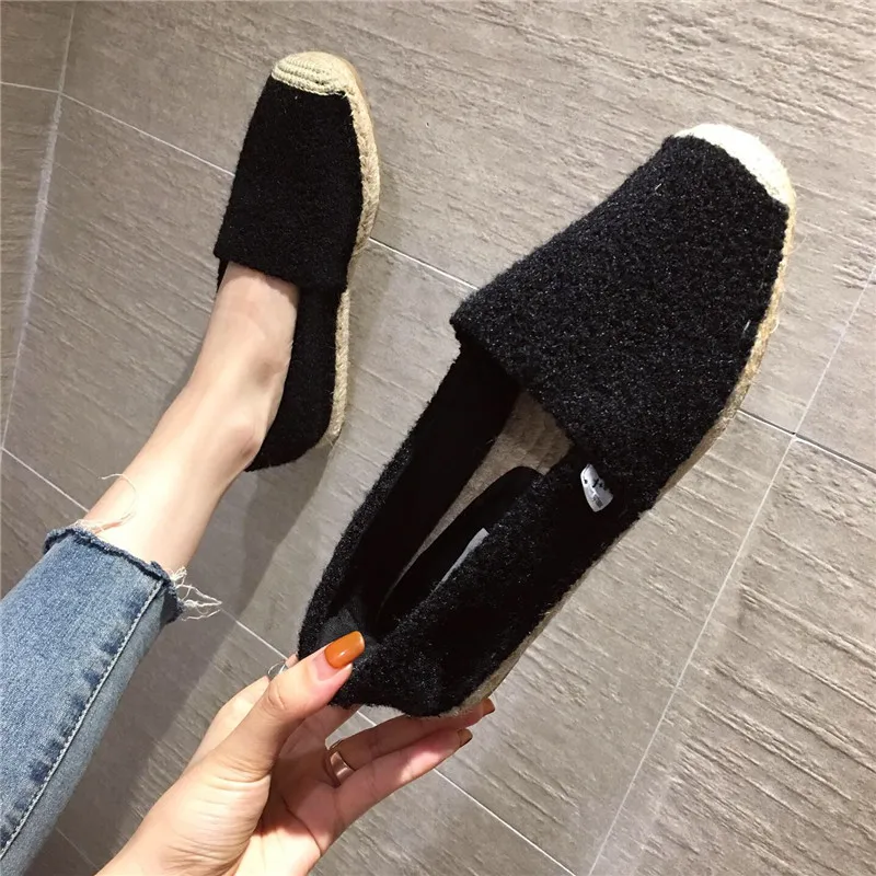 Flock Lazy fisherman oxfords shoes woman straw rope knitted espadrilles creepers slip on ladies flats loafers single shoes