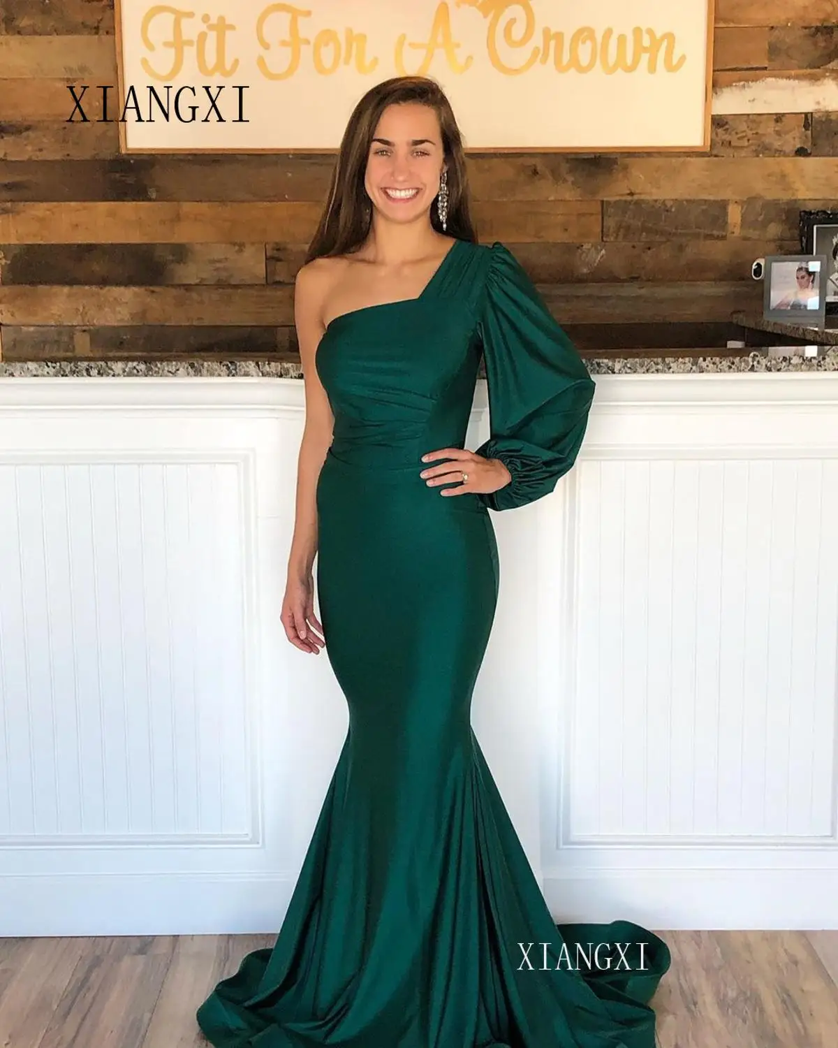 Green Evening Dresses Long Satin One 
