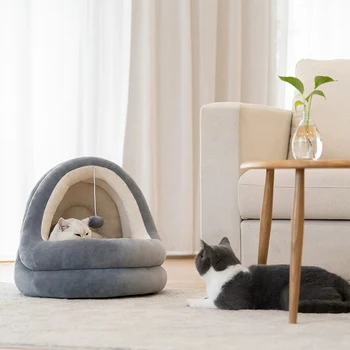 

House For Cats Bed Caseta Perro Interior Cama Para Gato Cat's House Winter Warm Cave Pet Sleeping Nest Kennel Comfortable House