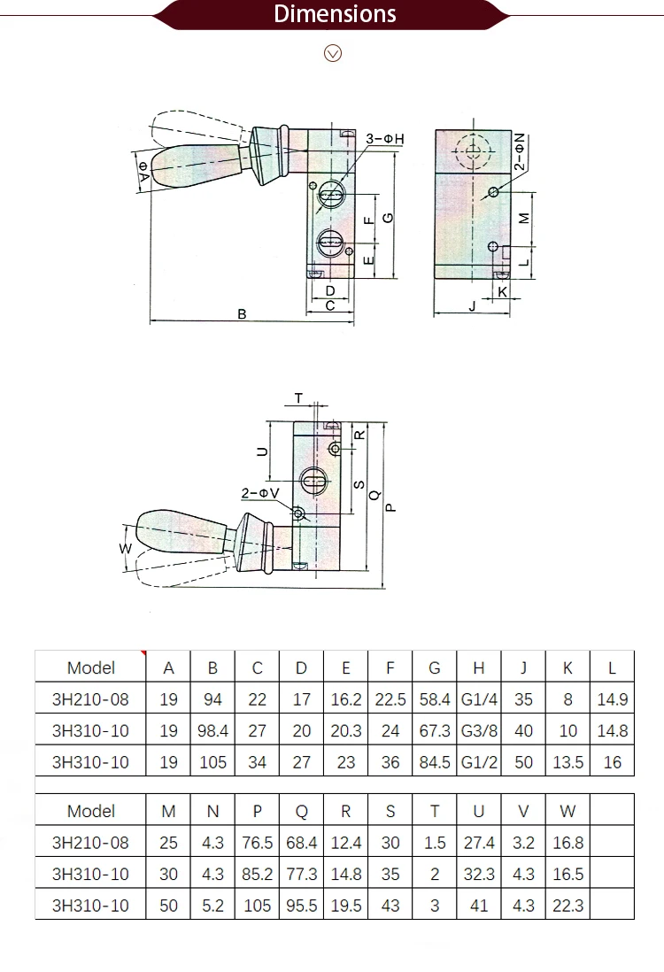 Válvula manual de 2 posições 3h210-08 1