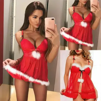 

Christmas Nightwear Women Sexy Lingerie Babydoll Sleepwear G-string Xmas Costume