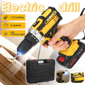 

42V Max Electric Cordless Drill Driver Screwdriver Li-Ion Battery LED Light Battery 1/2-Inch 2-Speed
