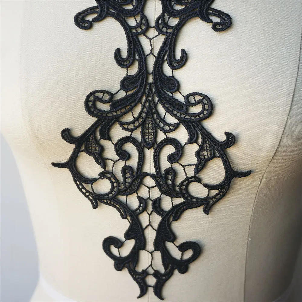 Черный вышитые ткани аппликации Флора Готический барокко платье воротник пришить патч для Свадебное Украшение платье DIY