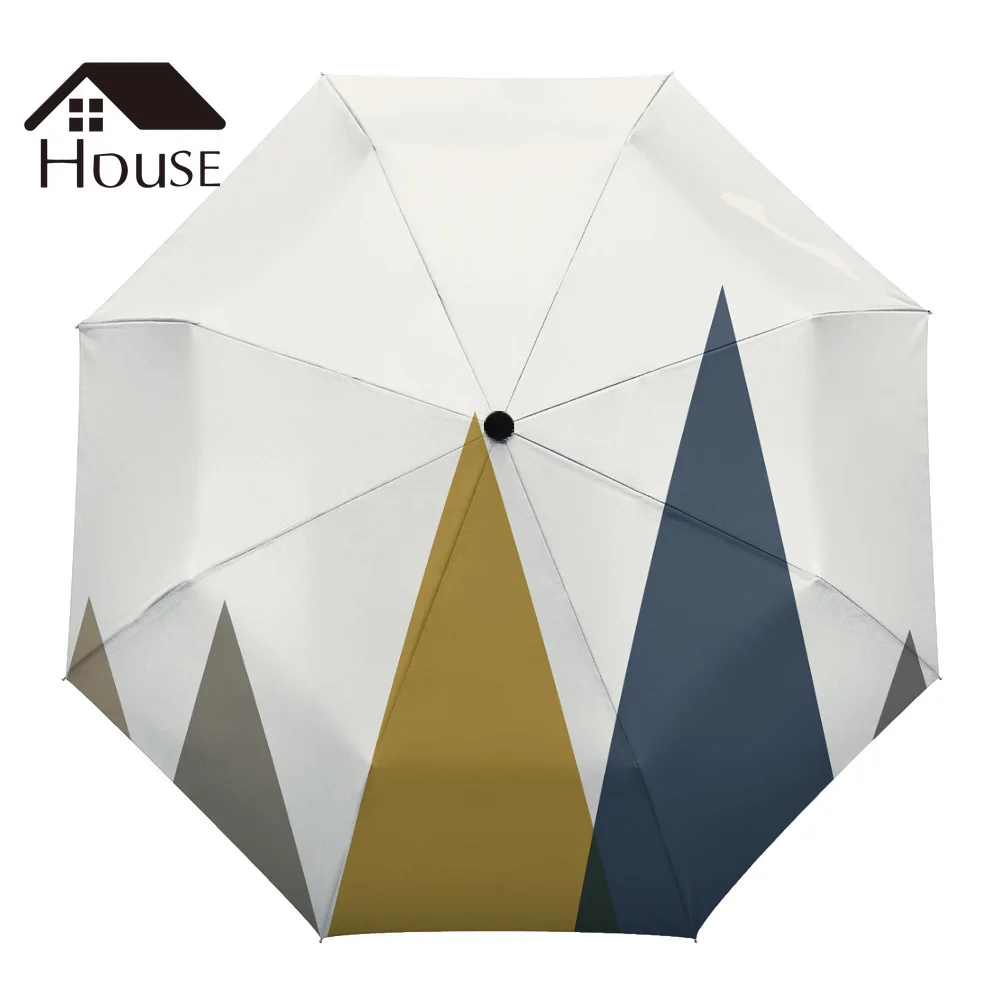 

Geometric Hill Design Three-folding Umbrella Wind Resistant Folding Fully-automatic Umbrella Sunny and Rainy Umbrella