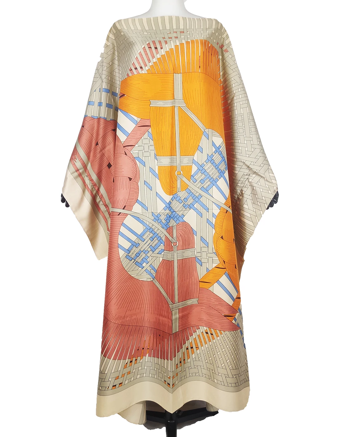 saudi arabic 2022 fashion blogger bohemian twill silk loose summer kaftan maxi dress oversize african printed muslim abaya African Dresses For Women Oversize Traditional Muslim Twill Silk Abaya Kaftan Dress Bohemian Summer Printed Beach BouBou Clothes