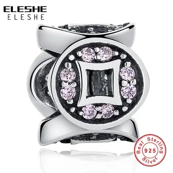 

ELESHE Clearance Sale 925 Sterling Silver Beads with Pink Crystal CZ Charms Fit Original Bracelet Bangle Bead Silver 925 Jewelry