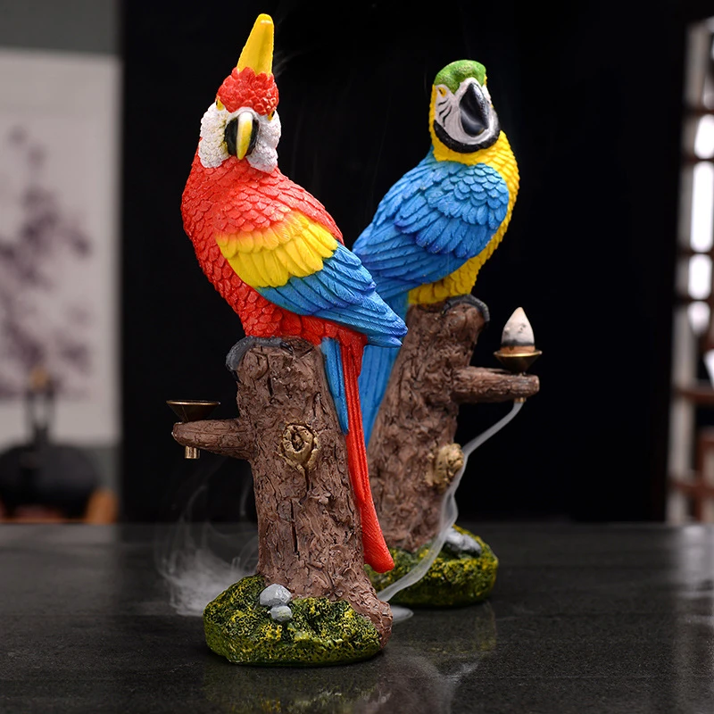 Parrot Resin Backflow Incense Burner Macaw Holder Creative Home Office Decor Handicraft Incense Holder
