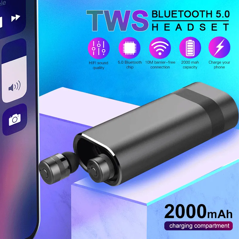 

Pop Stereo Earset TWS Sport Voice Message with Charging Box Bluetooth 5.0 Binaural Smart Phone Noise Reduction Single Earpiece