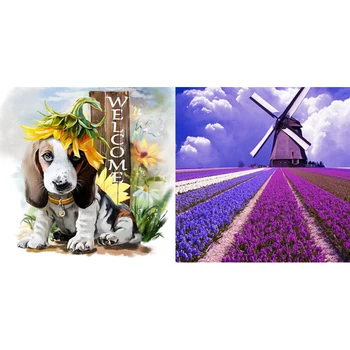 

DIY 5D Diamond Embroidery Painting Cross Stitch Kit Flower Animal Home Decor Lavender Windmill Purple & Anmial Gog