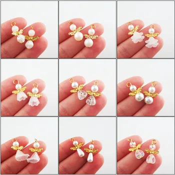 춤추는 천사 매력 화이트 하트 장미 꽃 뿔, 아크릴 골드 컬러 날개 펜던트, 20 개/로트, 신제품