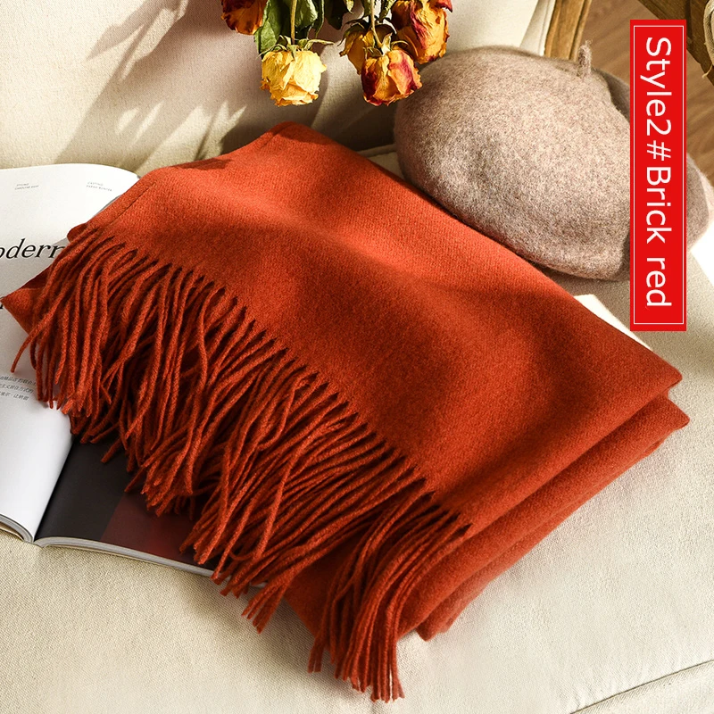 Style2 Brick Red Высокое качество кашемировые шарфы женские новые зимние плотные теплые мягкие пашмины Шали Обертывания Твердые женские шерстяные длинные шарфы с кисточками - Цвет: Style2 Brick Red