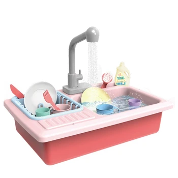 

Kids Plastic Simulation Dishwasher Toys Infant Puzzle Electric Dishwasher Early Learning Interactive Play Kitchen Set for Childr