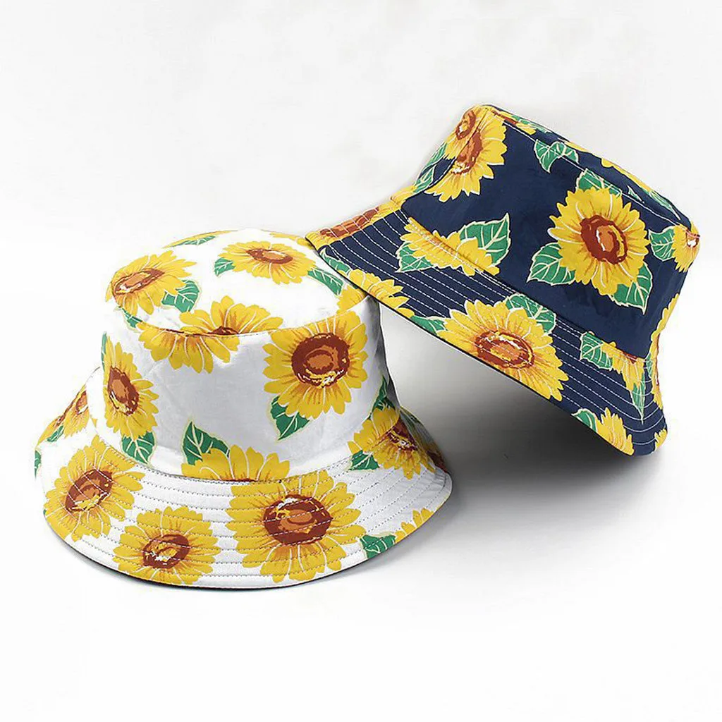 Fisherman Hat Summer Chapéu De Pescador Unisex Sunflower Print Two-sided Foldable Bucket Sombrero Para Hombre#30 | Аксессуары для