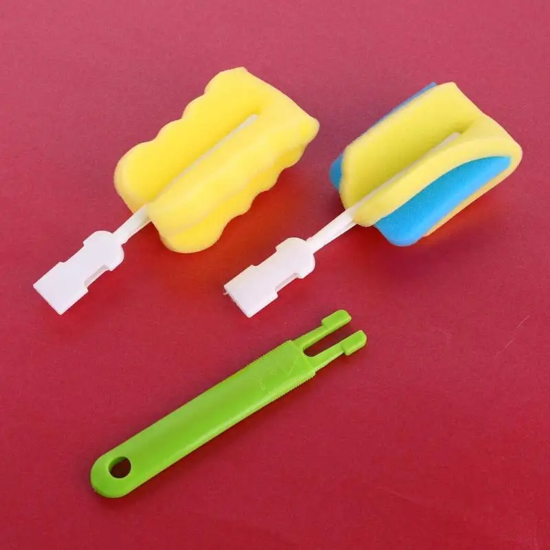 New 2pcs Baby Bottle Brushes Set Sponge Nipple Pacifier Cleaner Milk Feeder Baby Bottle Brushes Cleaning Tools Random Color