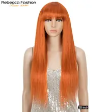 

Orange Ginger Straight Wig With Bangs Brazilian Remy Straight Human Hair Wig Pre Plucked For Women Highlight Orange Straight Wig
