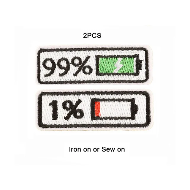 Power display Вышивка Патчи волшебные наклейки боевой дух нарукавник заряд 99% 1% нашивка значок для одежды рюкзак - Цвет: iron