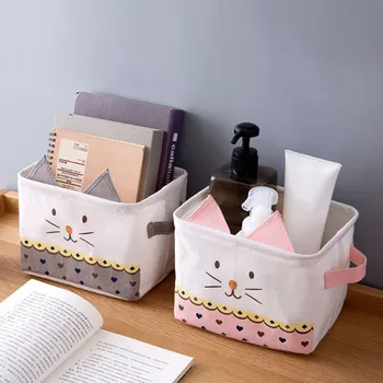 

Lovely Cartoon Desktop Storage Basket Foldable Toy Sundries Organization Container Waterproof Fabric Home Storage Organizer