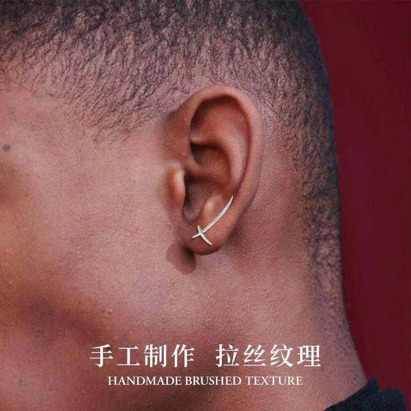 Pendientes minimalistas de moda para hombres y mujeres, aretes de Guerrero cruzado de Color plateado, finos de fiesta Punk, joyería de Hip Hop, - AliExpress